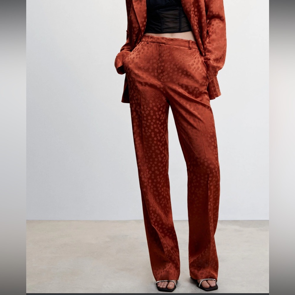 NWT Mango Suit Trousers in Rust Satin Jacquard SZ 8
